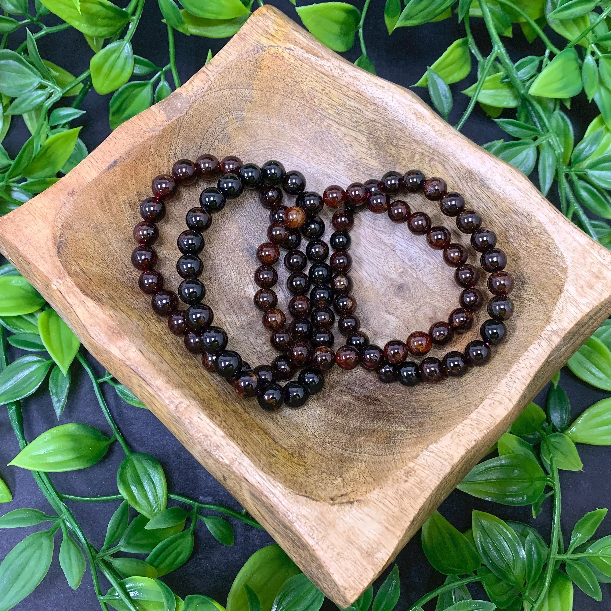Garnet Gemstone 8mm Round Bead Unisex Stretch Bracelet
