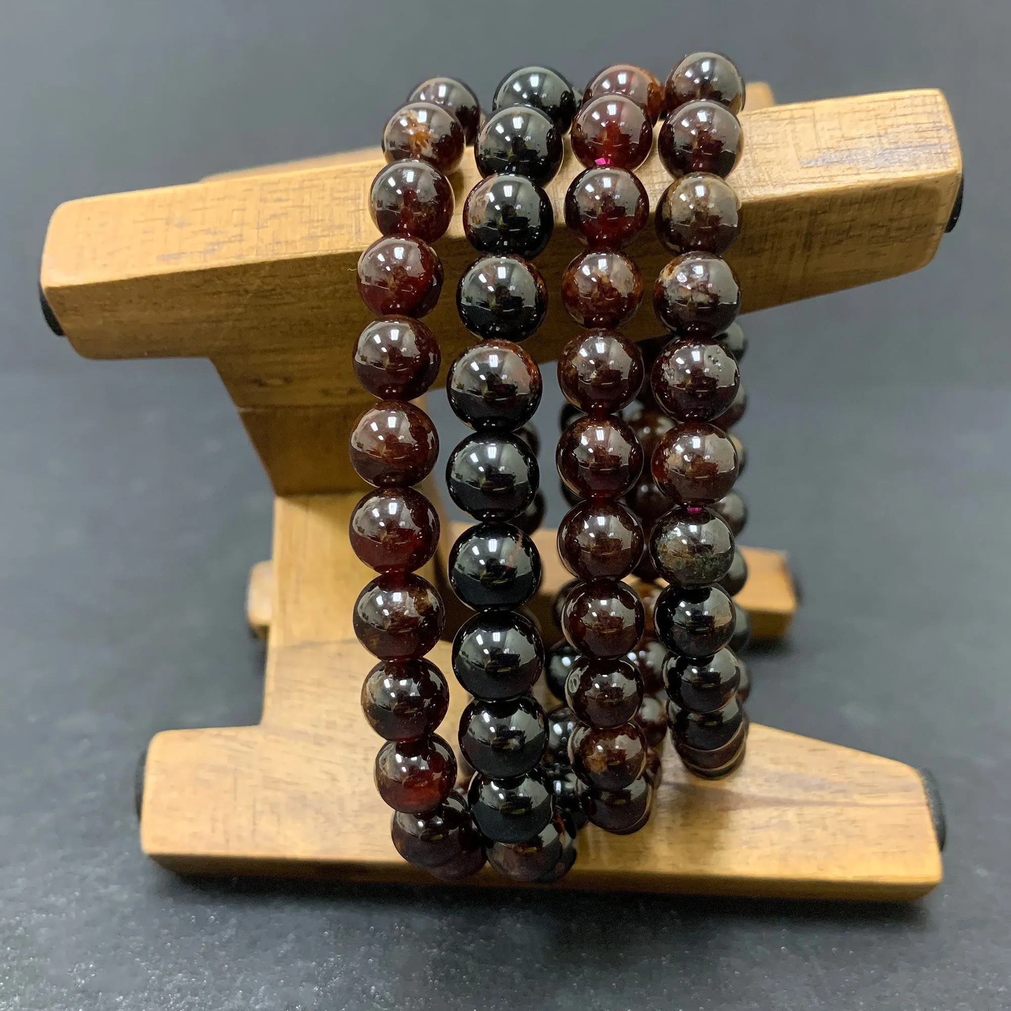 Garnet Gemstone 8mm Round Bead Unisex Stretch Bracelet