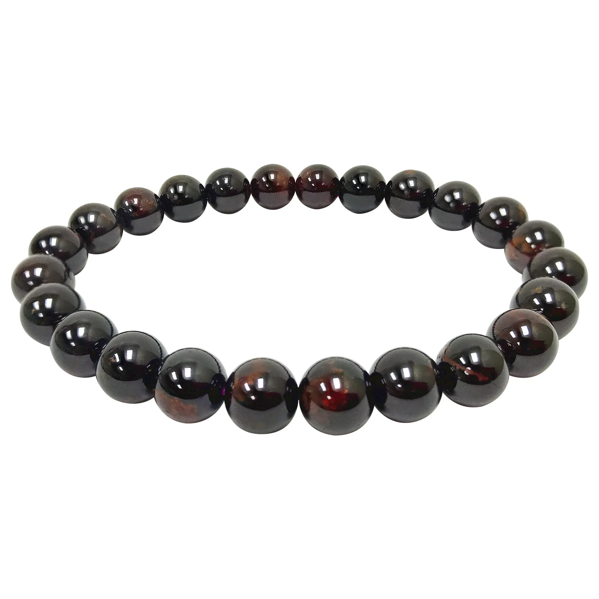 Garnet Gemstone 8mm Round Bead Unisex Stretch Bracelet