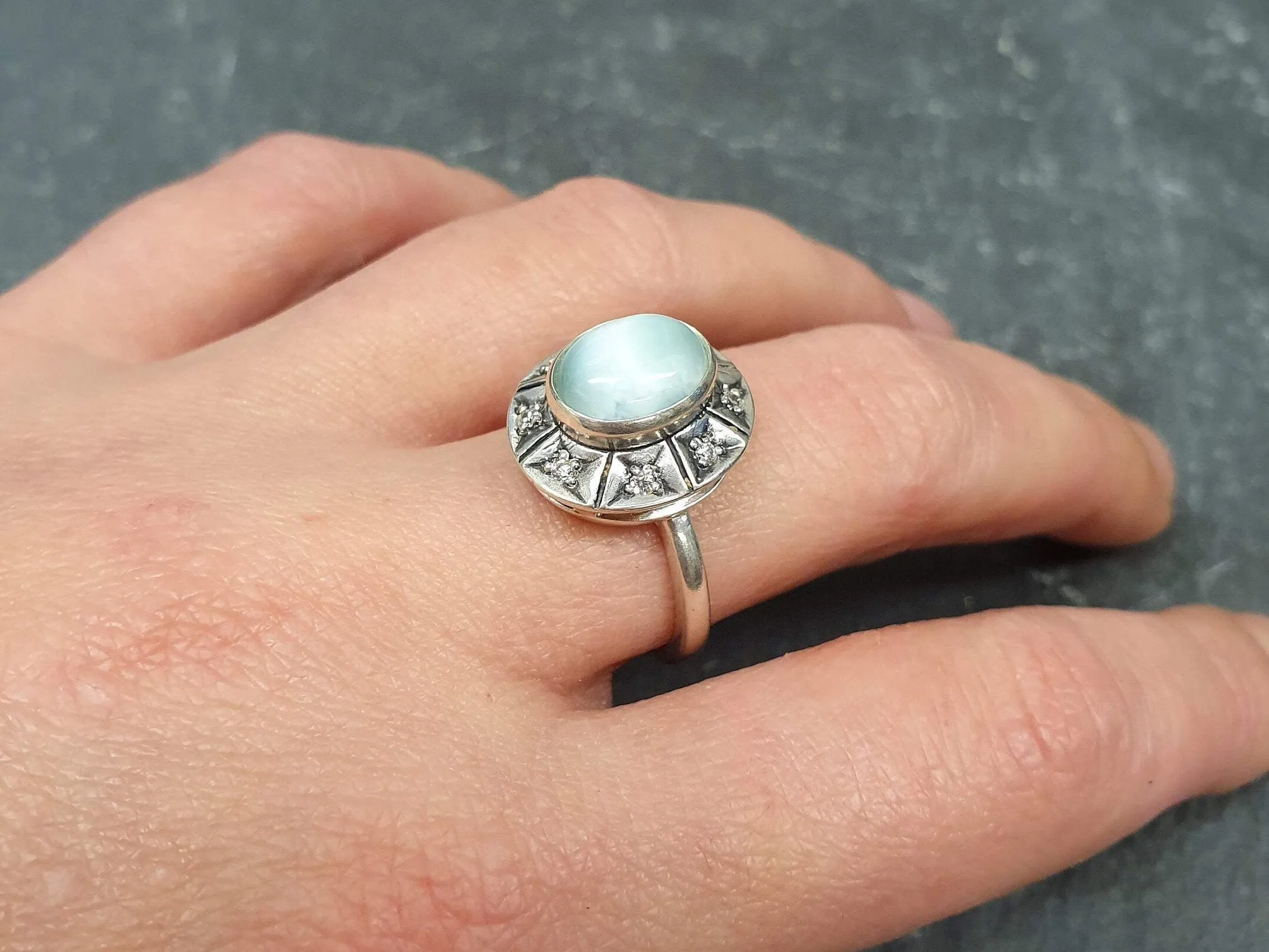 Genuine Larimar Ring - Blue Boho Ring - Vintage Sky Blue Ring