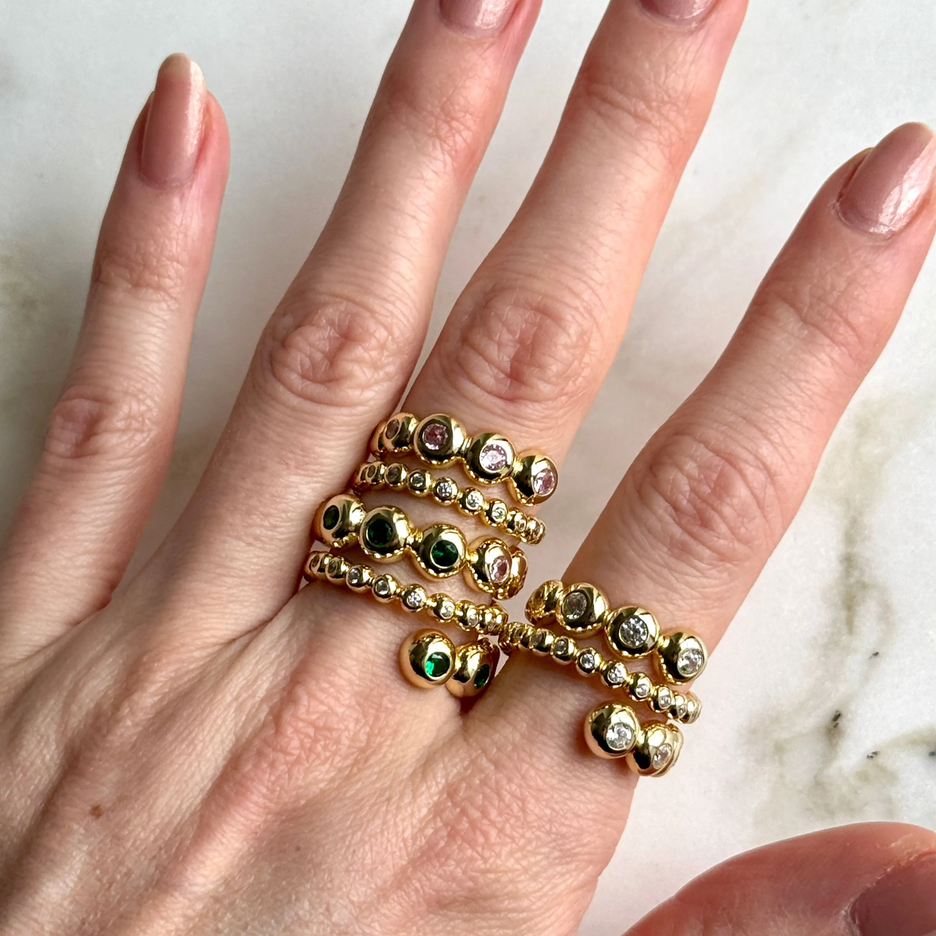 Gilt Sterling Bezel Pink Crystal Ring Sizes 6 7 8