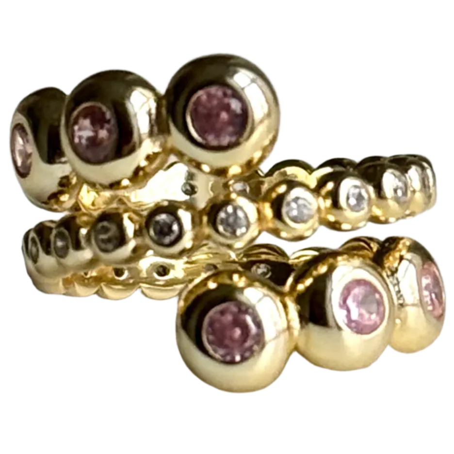 Gilt Sterling Bezel Pink Crystal Ring Sizes 6 7 8