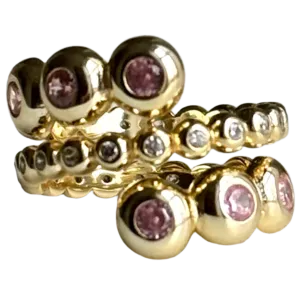 Gilt Sterling Bezel Pink Crystal Ring Sizes 6 7 8