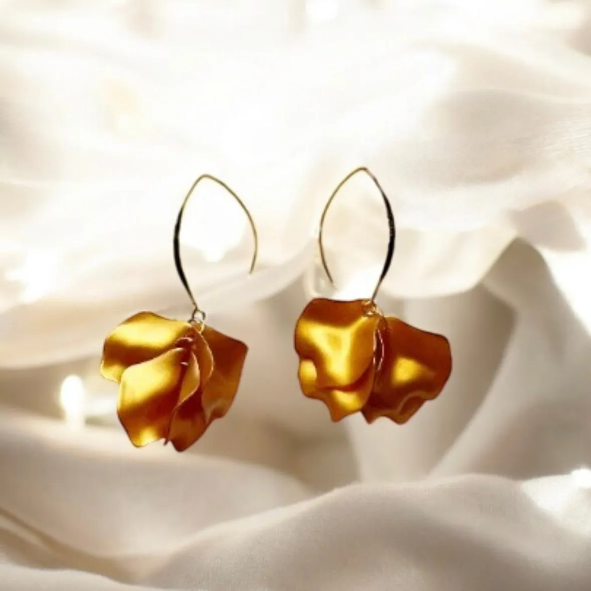 Gold - Colourful flower earrings | gold pearlescent shell petals dangle earrings |unique floral earrings | bridal party wedding earrings