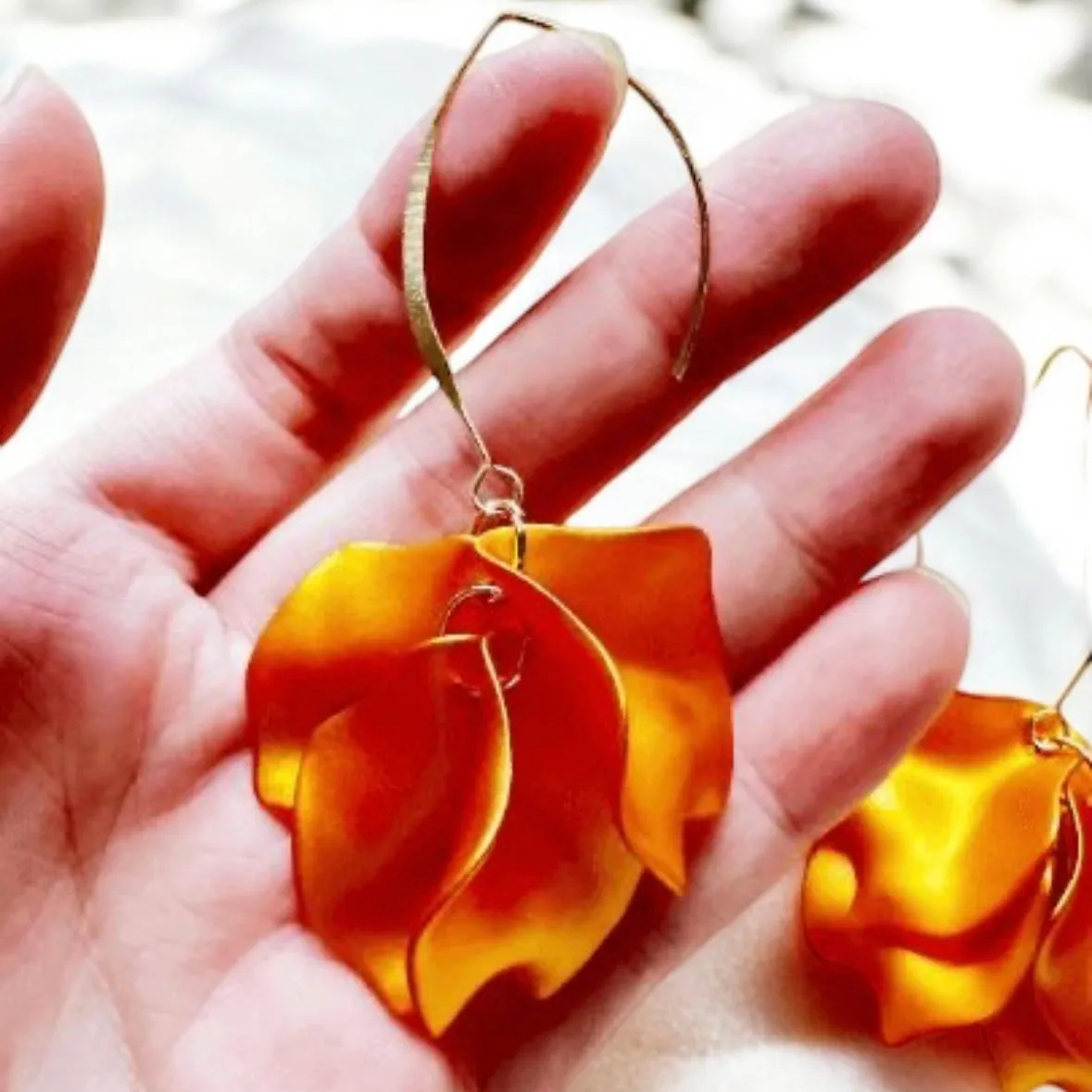 Gold - Colourful flower earrings | gold pearlescent shell petals dangle earrings |unique floral earrings | bridal party wedding earrings