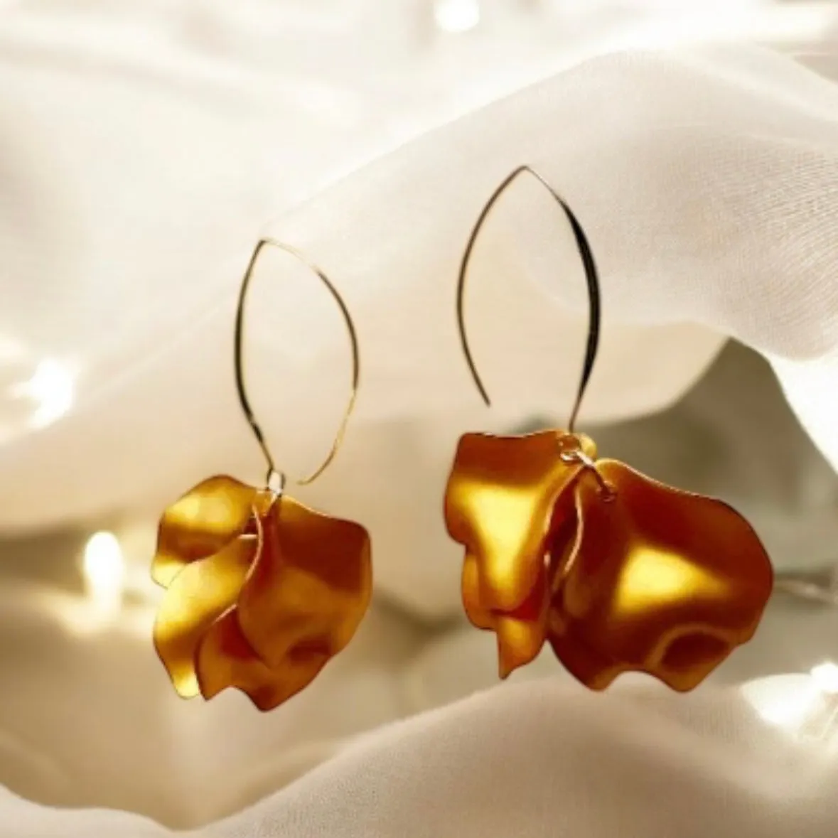 Gold - Colourful flower earrings | gold pearlescent shell petals dangle earrings |unique floral earrings | bridal party wedding earrings