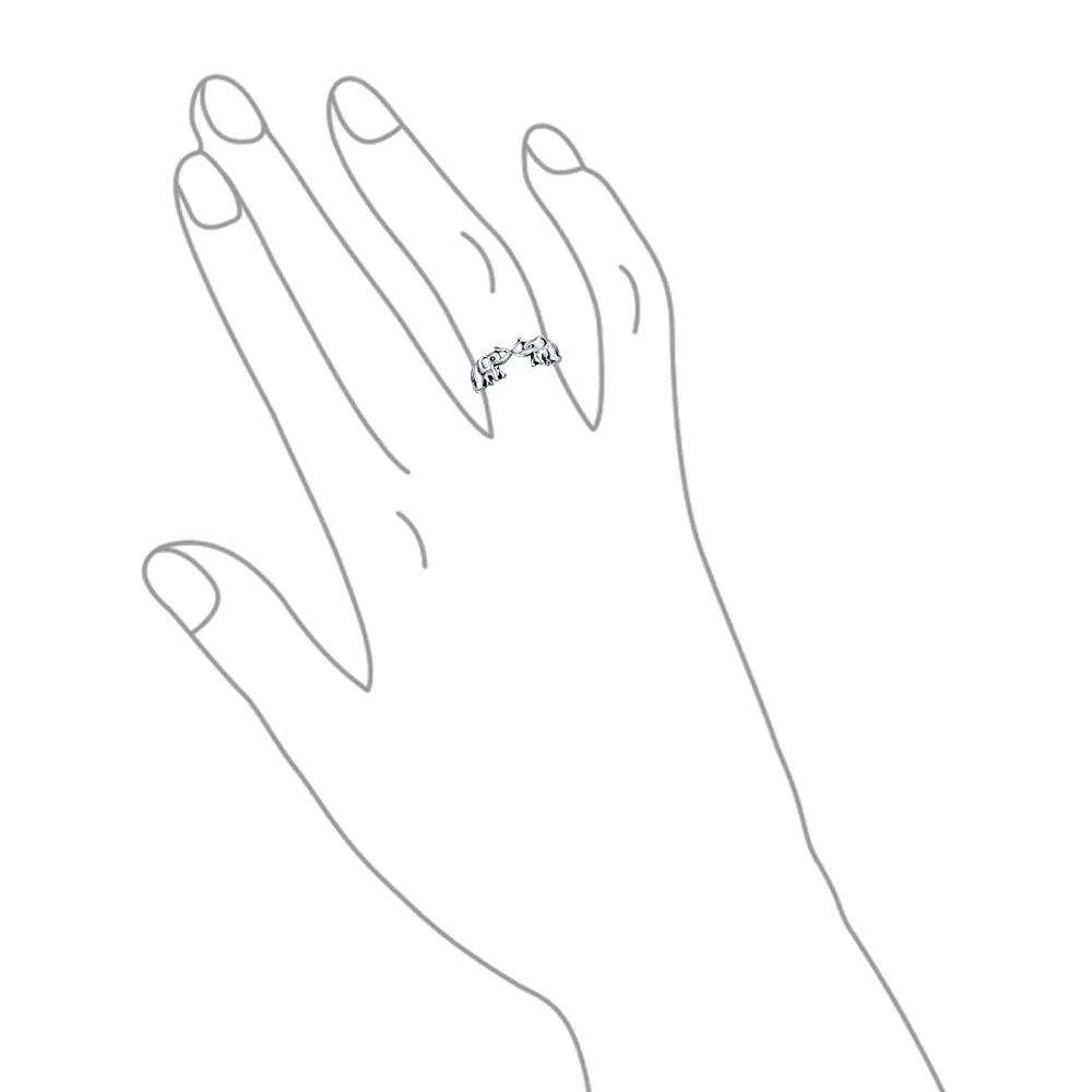 Good Luck Trunk Up Elephant Silver Ring in Oxidized Sterling Silver