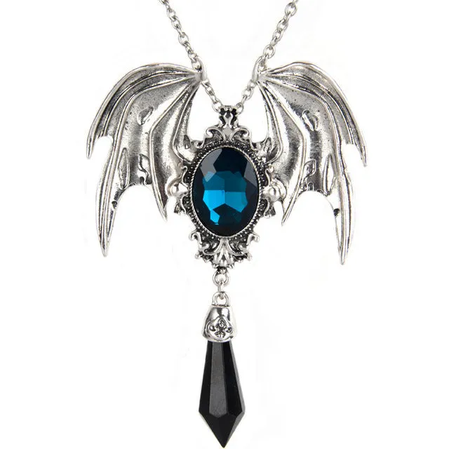 Goth Halloween Red Crystal Bat Pendant