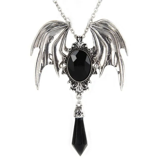 Goth Halloween Red Crystal Bat Pendant