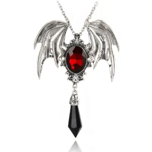 Goth Halloween Red Crystal Bat Pendant