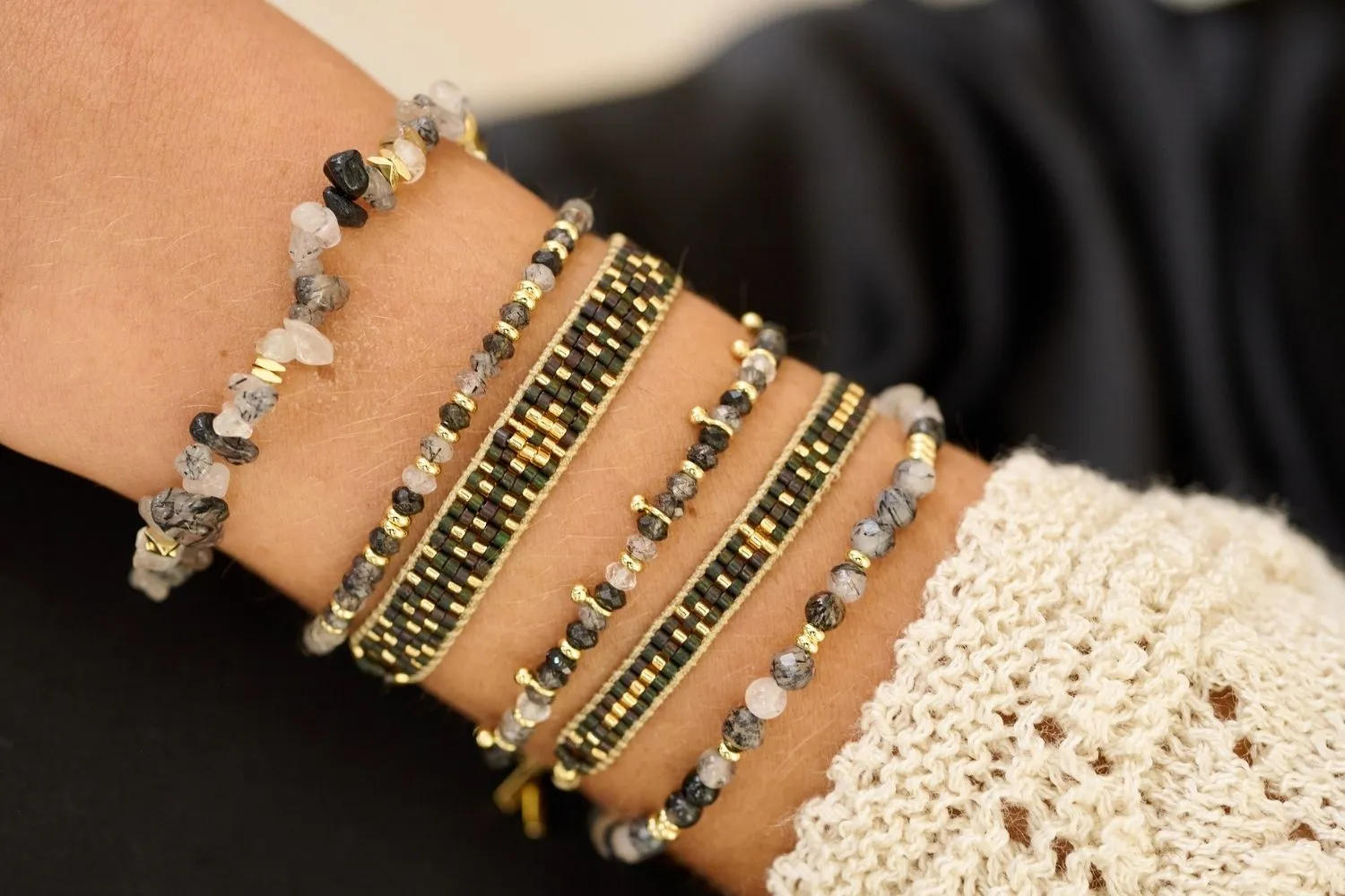Grace Gold & Black Beaded Friendship Bracelet