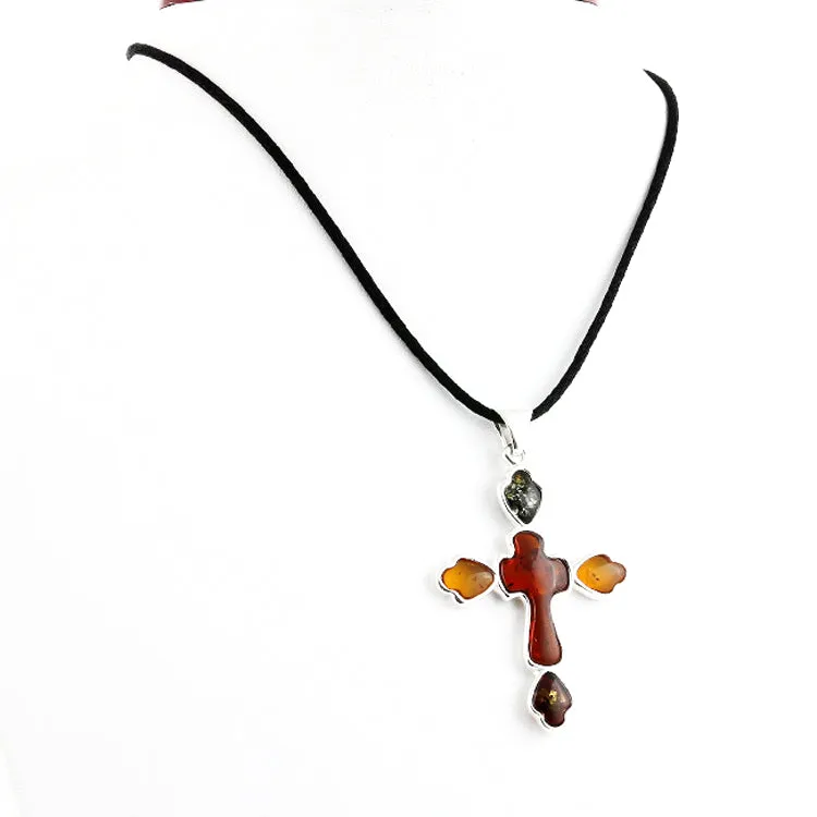 Graceful Amber Cross Pendant