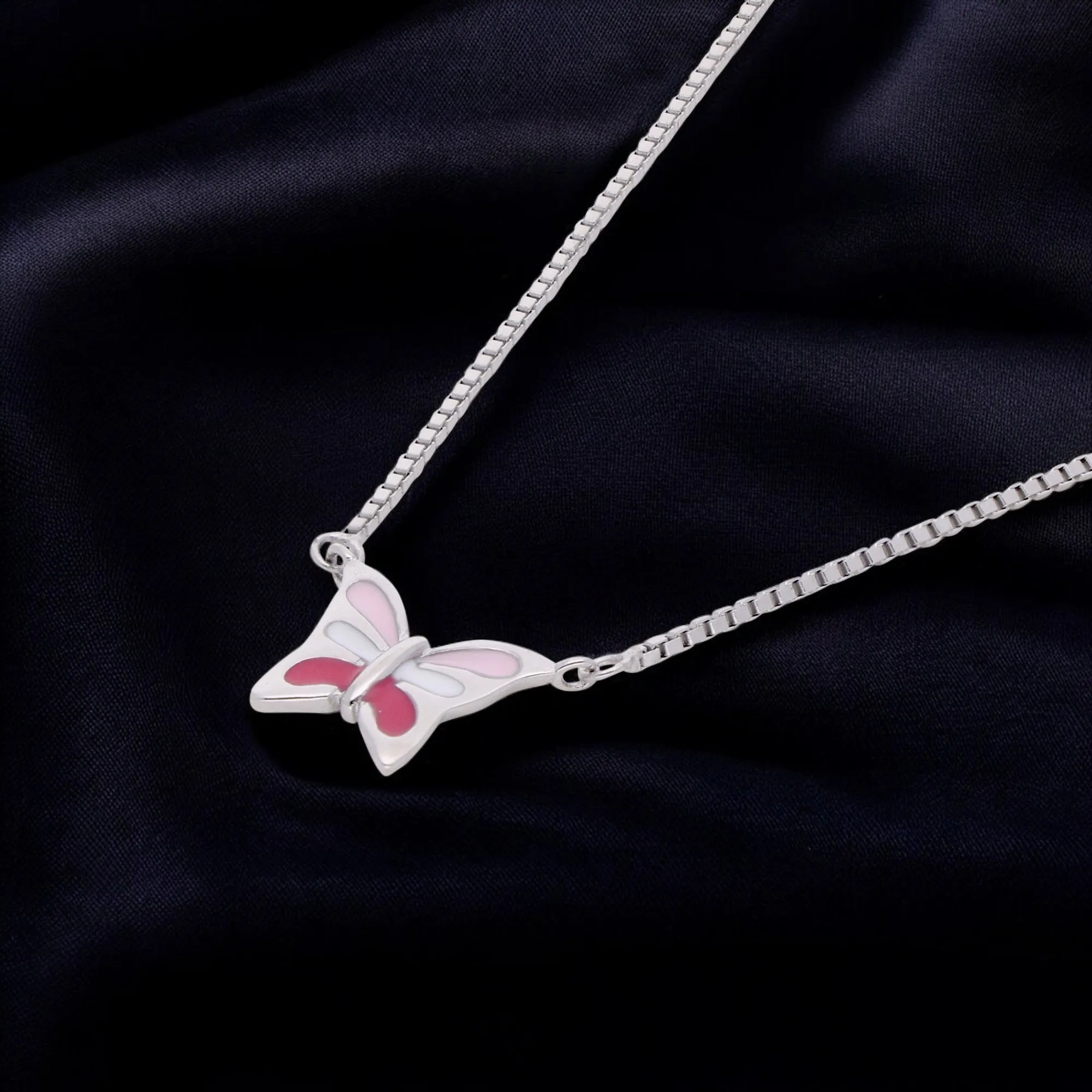 Graceful Butterfly Pendant Necklace in Rose Gold with Enamel Accents | SKU : 0021130113, 0021130106, 0021130083, 0021130090, 0021130076, 0021130069