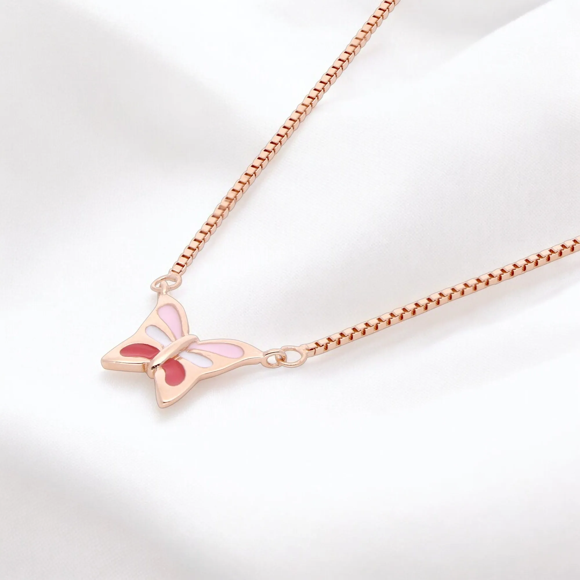 Graceful Butterfly Pendant Necklace in Rose Gold with Enamel Accents | SKU : 0021130113, 0021130106, 0021130083, 0021130090, 0021130076, 0021130069