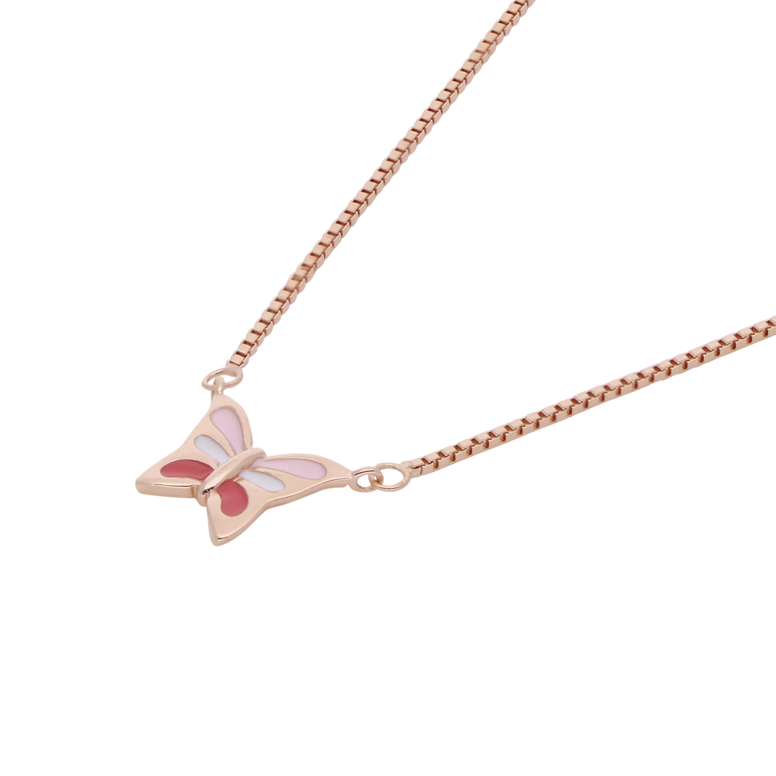 Graceful Butterfly Pendant Necklace in Rose Gold with Enamel Accents | SKU : 0021130113, 0021130106, 0021130083, 0021130090, 0021130076, 0021130069