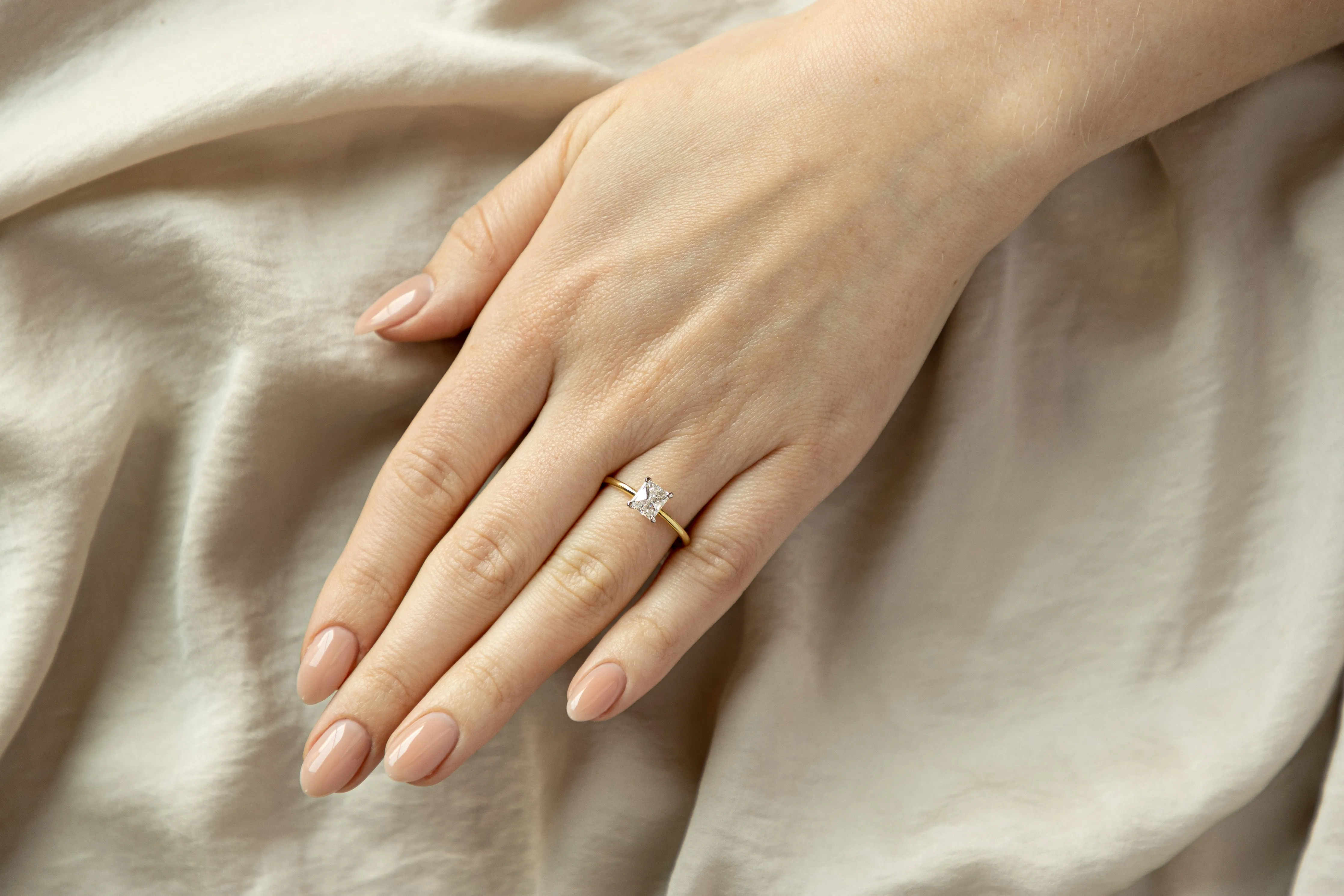 Handmade 18K Yellow Gold & Platinum 0.95 Carat Radiant Diamond Solitaire Engagement Ring
