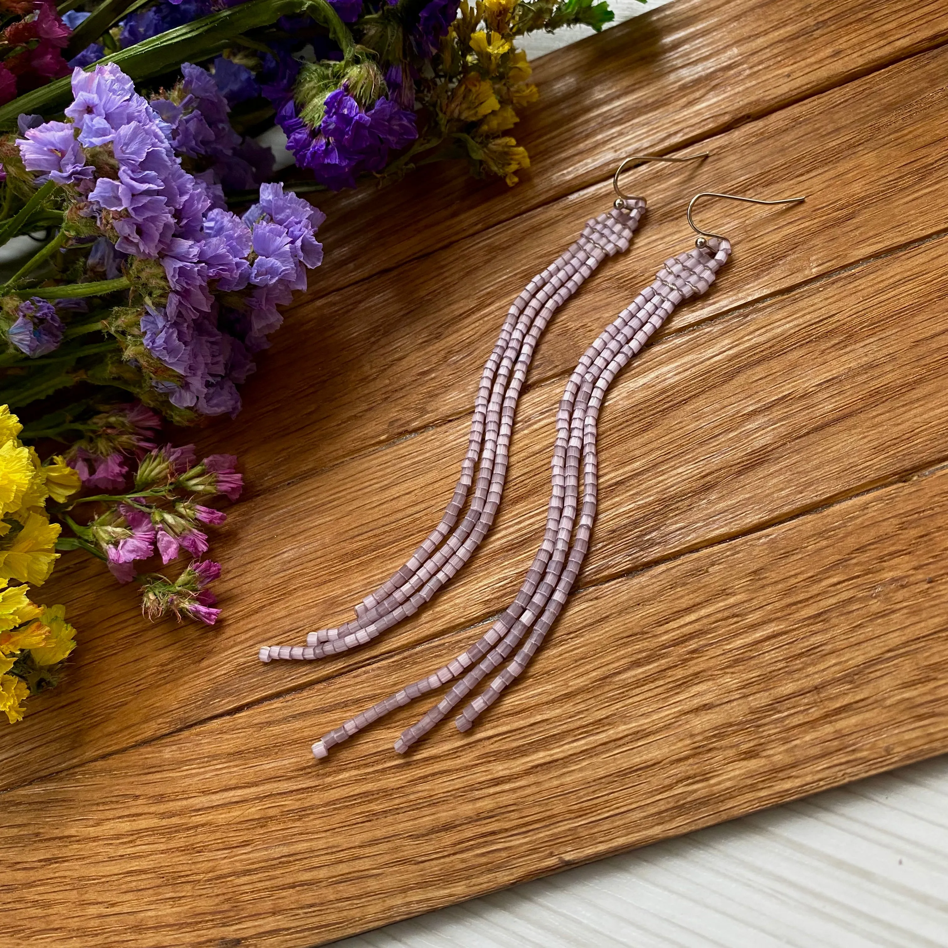 Handmade long Dainty Wisteria Seed Bead Boho Earrings