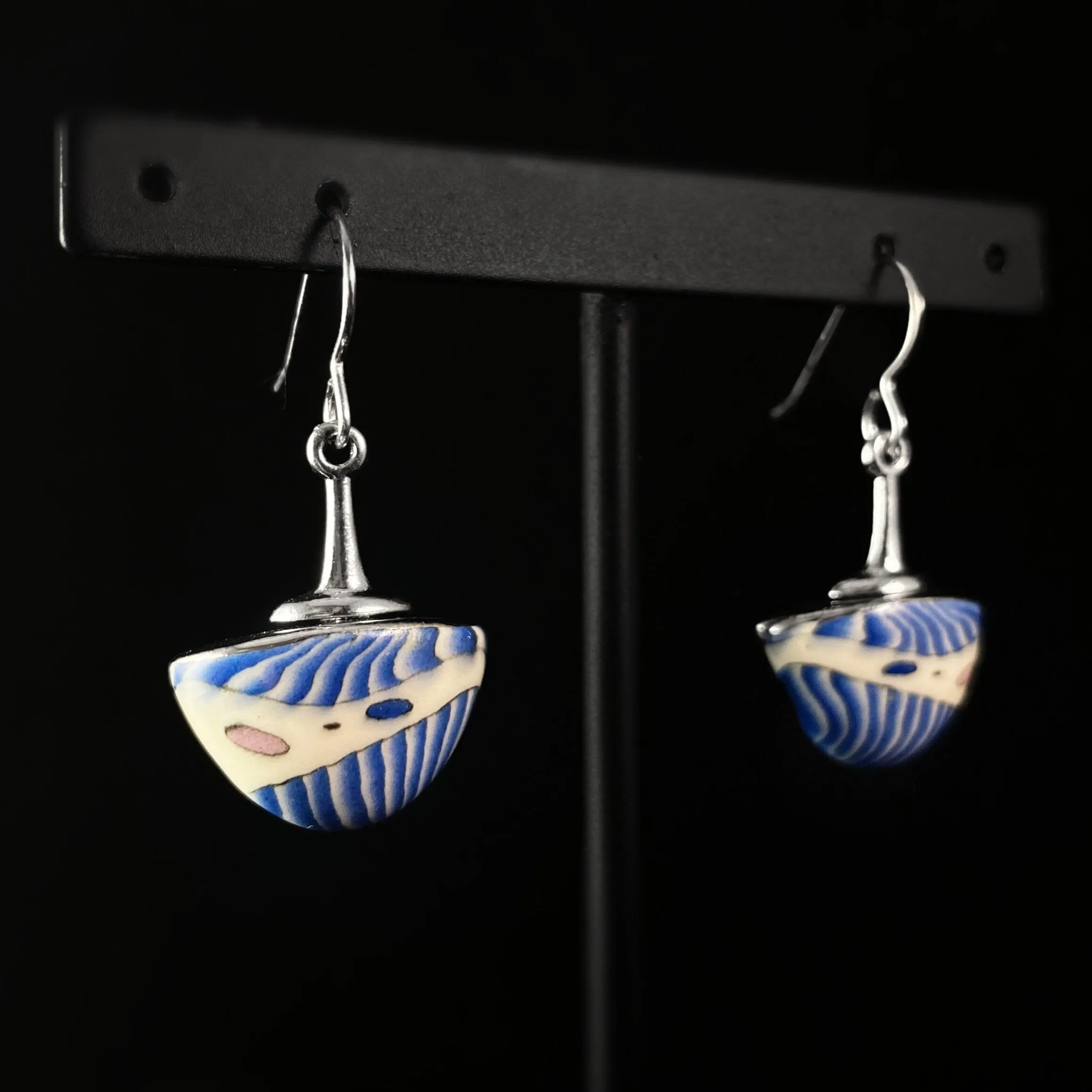 Handmade Millefiori Porcelain Blue China Drop Earrings, Handmade - Blue Studio