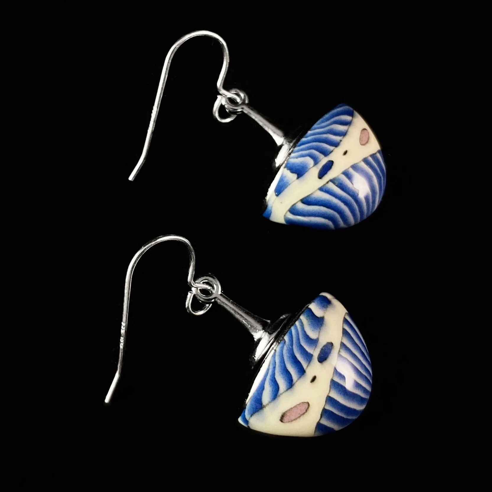 Handmade Millefiori Porcelain Blue China Drop Earrings, Handmade - Blue Studio