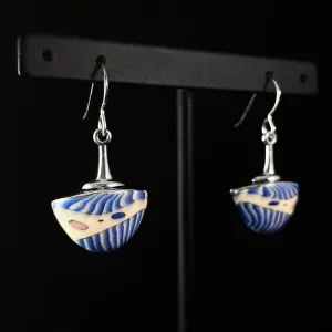Handmade Millefiori Porcelain Blue China Drop Earrings, Handmade - Blue Studio