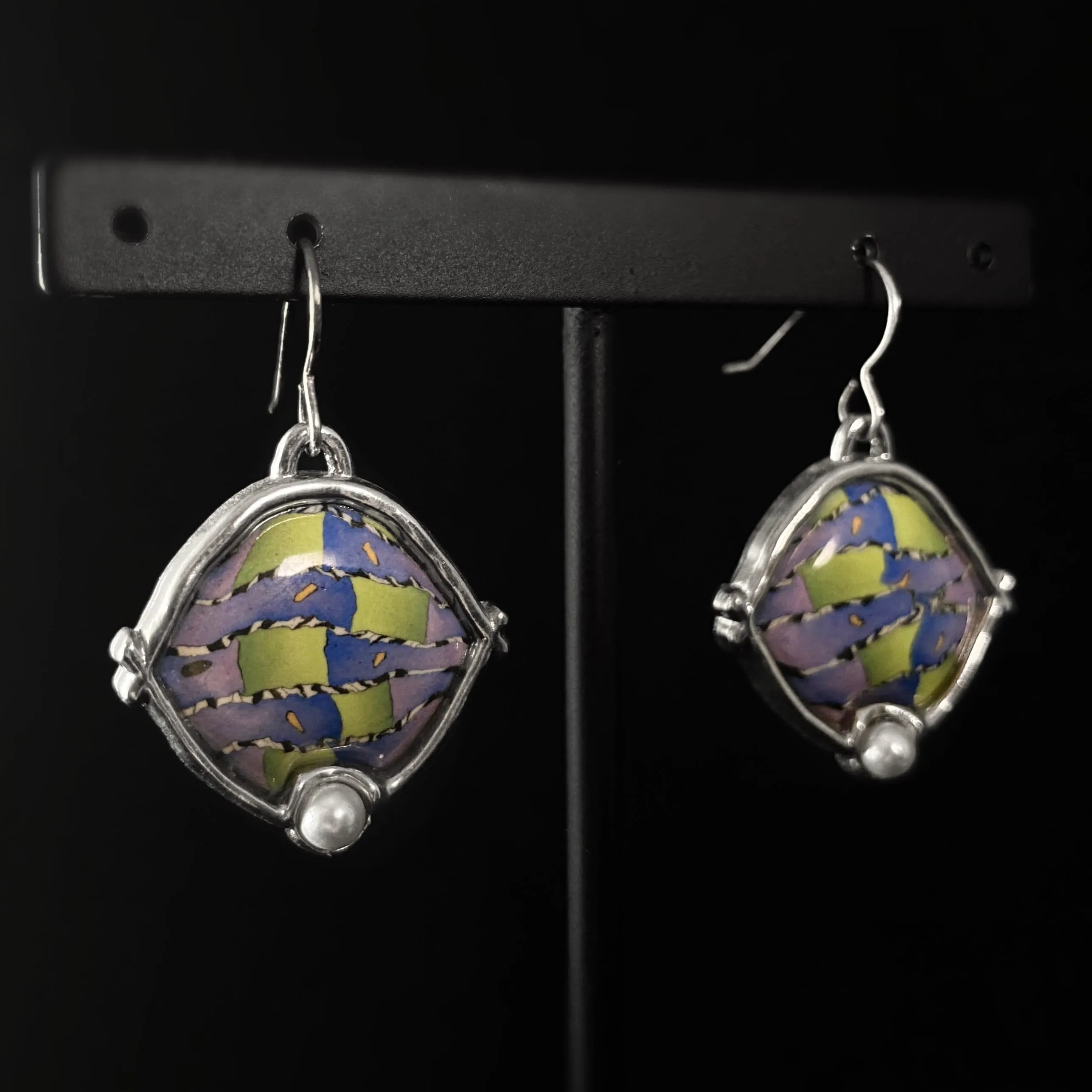 Handmade Millefiori Porcelain Throwback Framed Drop Earrings, Handmade - Blue Studio