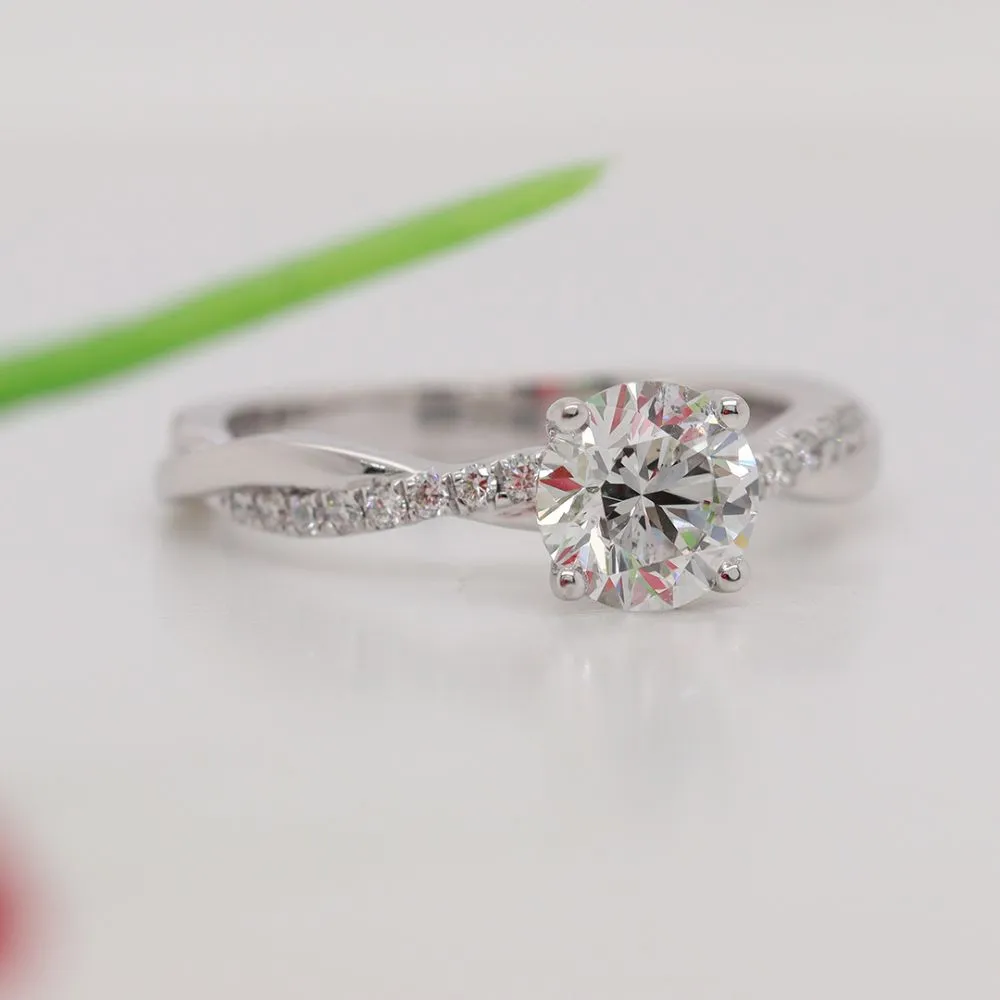 IGI Certified 1/2 - 5 Carat Lab Grown Diamond Infinity Style Side Stone Engagement Ring 14K Gold