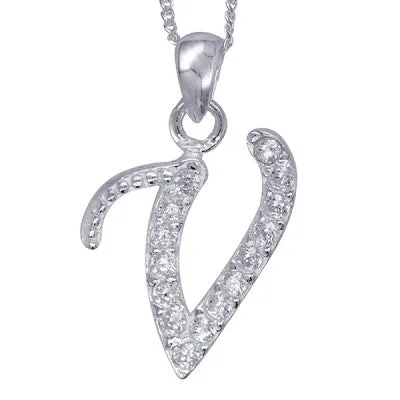 Initial Silver Pendant - Sparkling Cursive