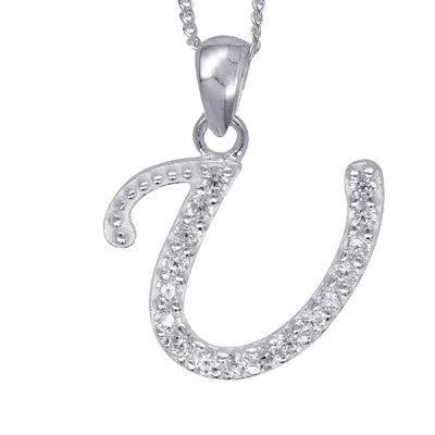 Initial Silver Pendant - Sparkling Cursive