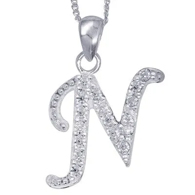 Initial Silver Pendant - Sparkling Cursive