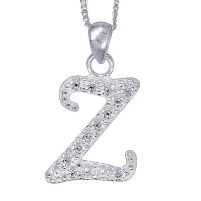 Initial Silver Pendant - Sparkling Cursive