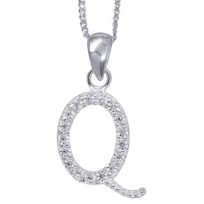 Initial Silver Pendant - Sparkling Cursive