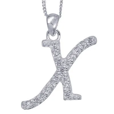 Initial Silver Pendant - Sparkling Cursive