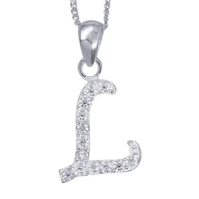 Initial Silver Pendant - Sparkling Cursive