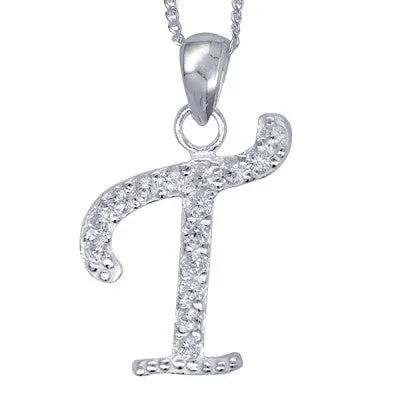Initial Silver Pendant - Sparkling Cursive