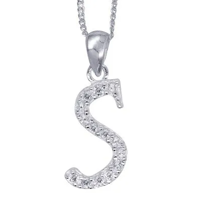 Initial Silver Pendant - Sparkling Cursive
