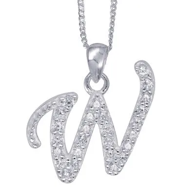 Initial Silver Pendant - Sparkling Cursive