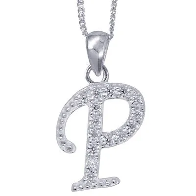 Initial Silver Pendant - Sparkling Cursive