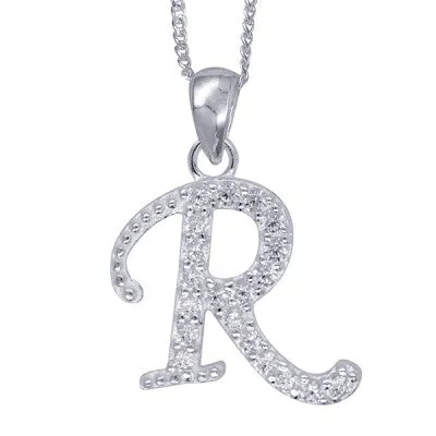 Initial Silver Pendant - Sparkling Cursive