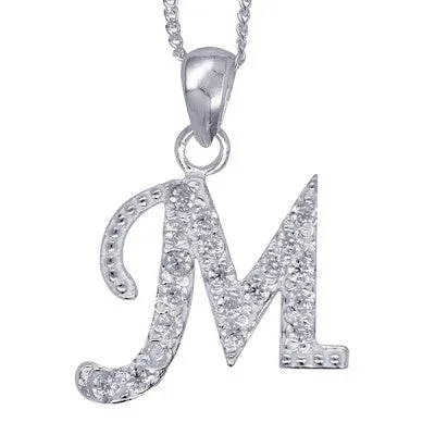 Initial Silver Pendant - Sparkling Cursive