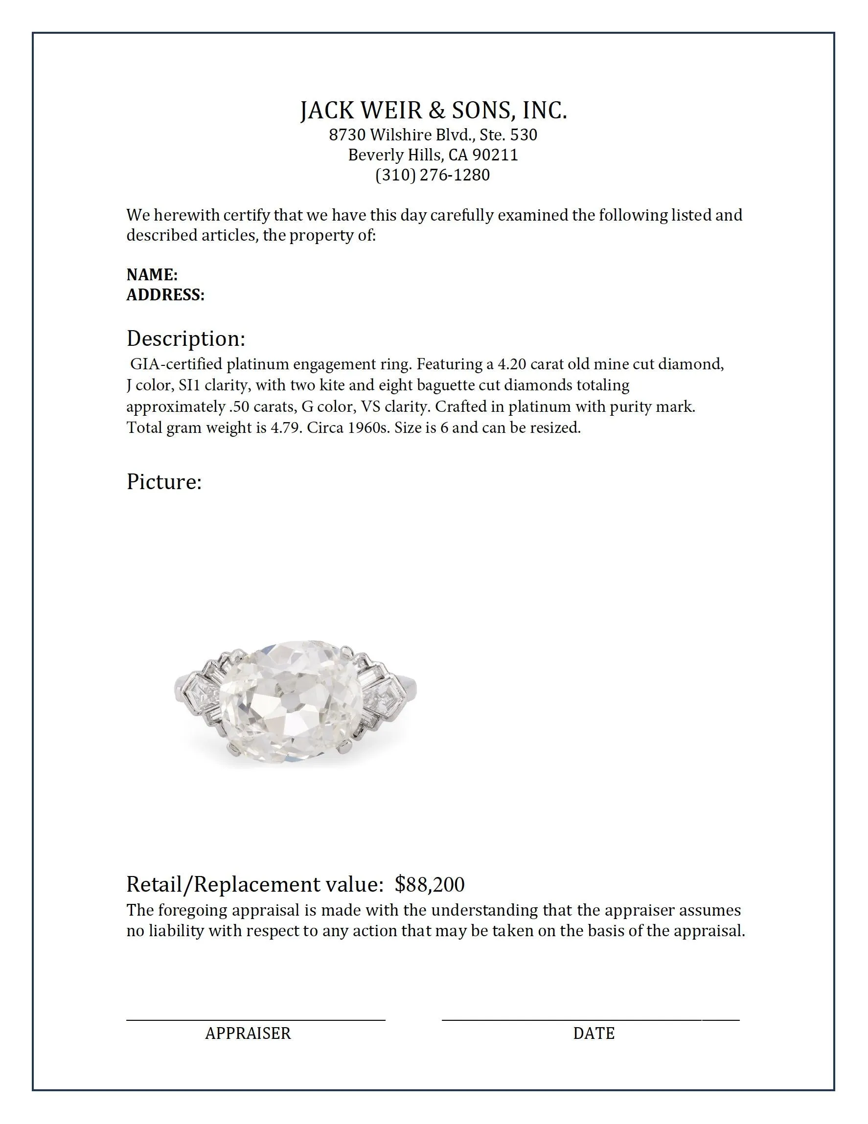 Insane GIA 4.20 carat old mine cut diamond platinum engagement ring