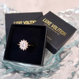 Ivy Gold Stainless Steel 18K Gold-Plated Oval Gem Zircon Ring