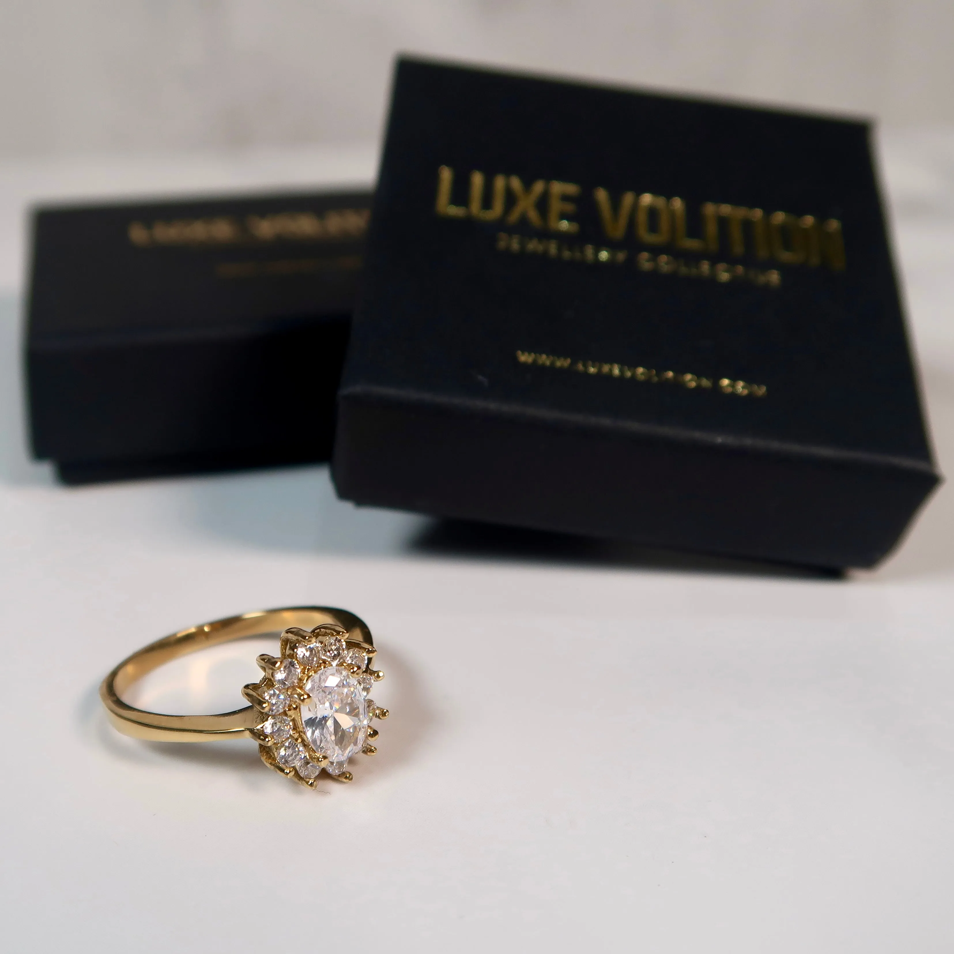Ivy Gold Stainless Steel 18K Gold-Plated Oval Gem Zircon Ring