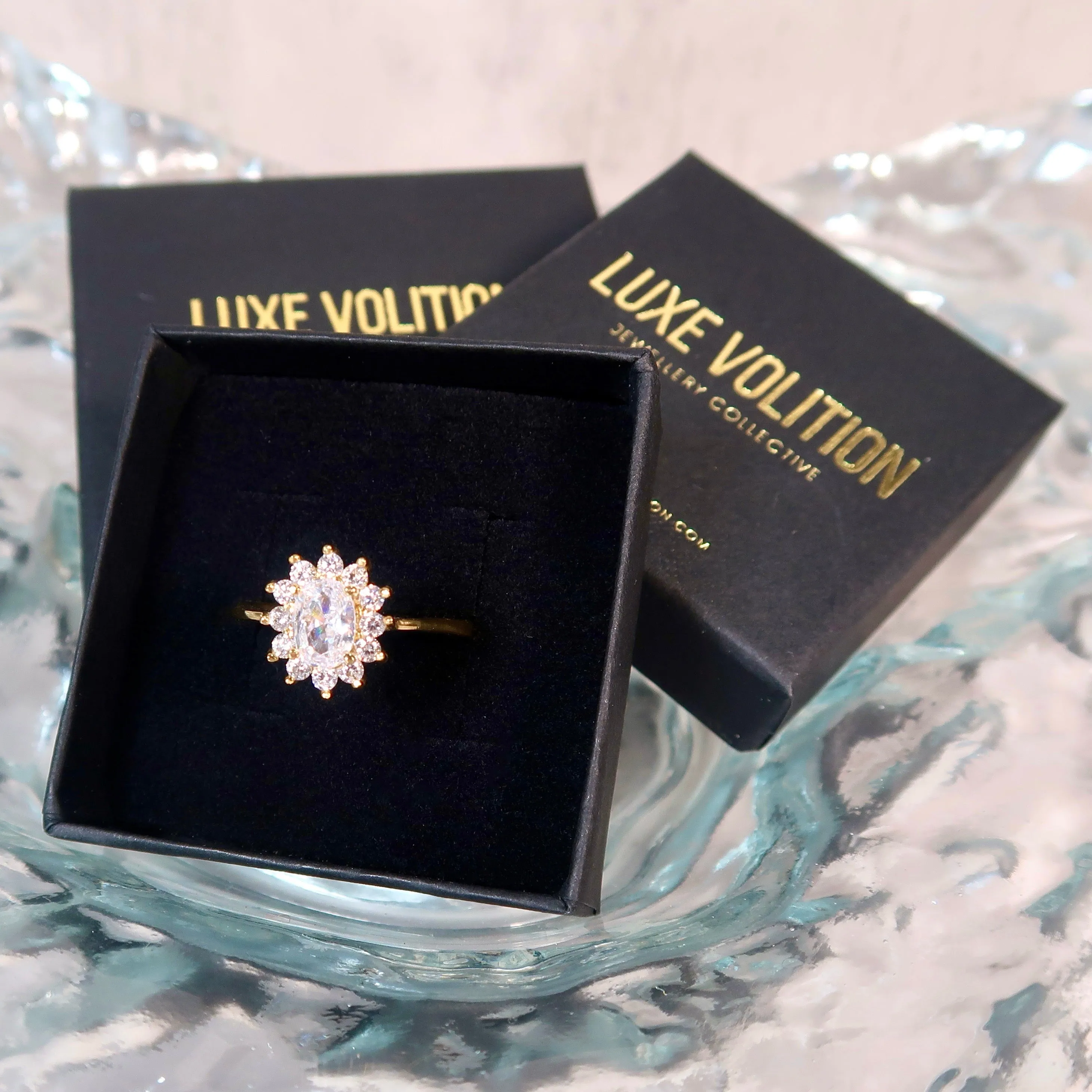 Ivy Gold Stainless Steel 18K Gold-Plated Oval Gem Zircon Ring