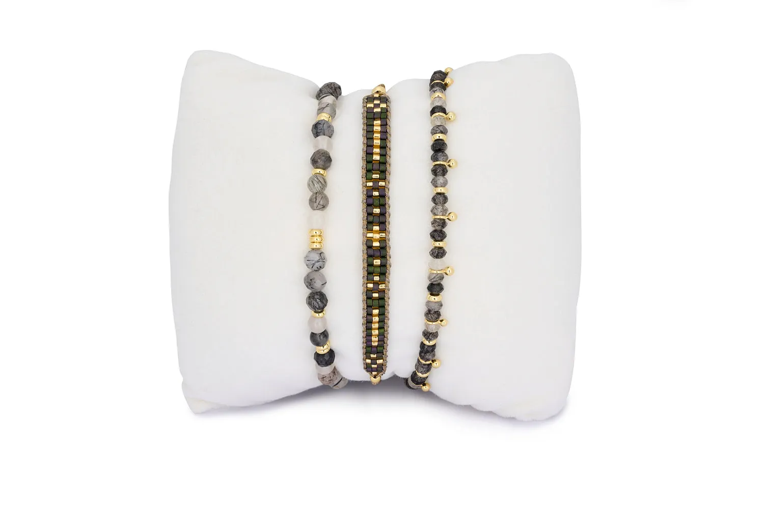 Keramas Black Rutilated Quartz Gold Bracelet Stack