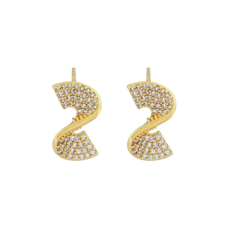 Korean New Design Fashion Jewelry 14K Gold Plated Letter S Zircon Delicate Earrings for Elegant Women's Daily Work