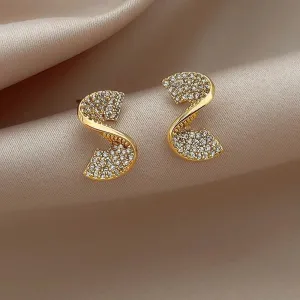 Korean New Design Fashion Jewelry 14K Gold Plated Letter S Zircon Delicate Earrings for Elegant Women's Daily Work
