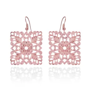 Lacey Square Rose Gold Earrings W/S