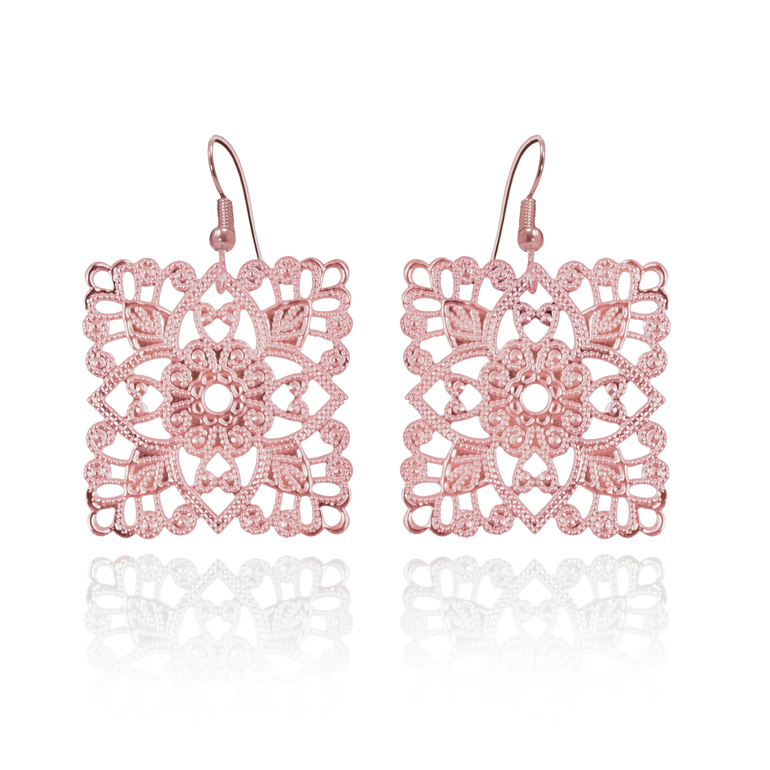 Lacey Square Rose Gold Earrings W/S