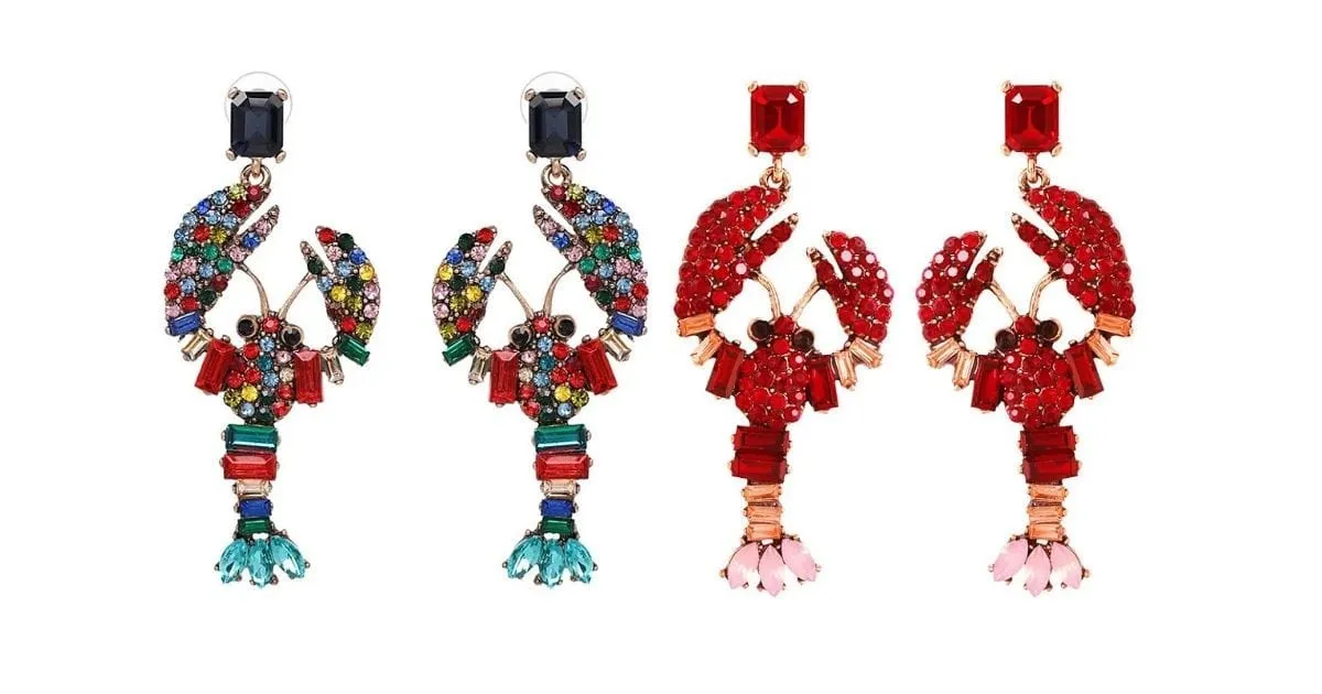 Large Colorful Rhinestone Lobster Dangling Earrings