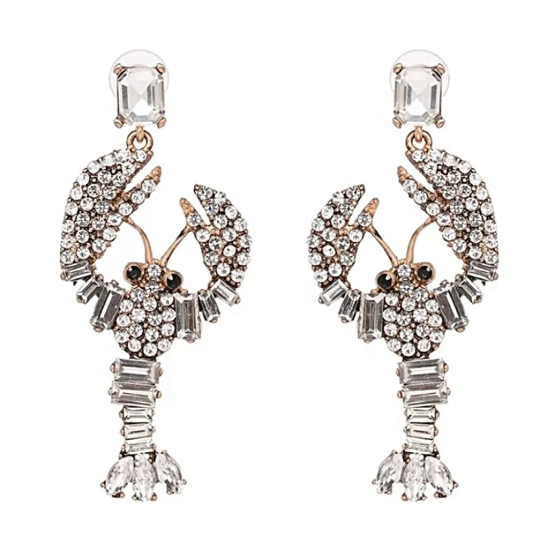 Large Colorful Rhinestone Lobster Dangling Earrings